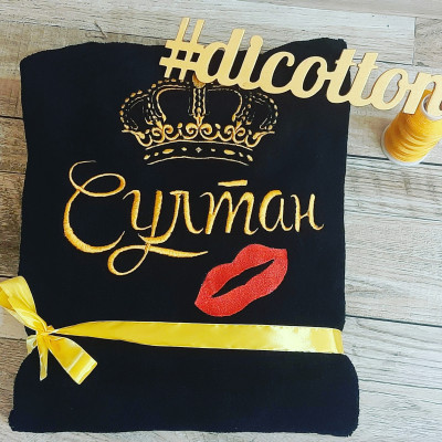 Махровый именной халат Султан (черный)